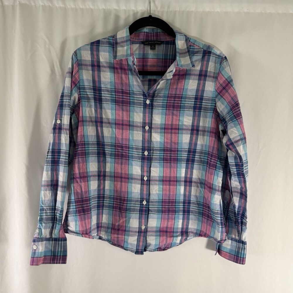Brooks Brothers Shirt Boys 14 Pink Blue Plaid Long Sleeve Button Up Light